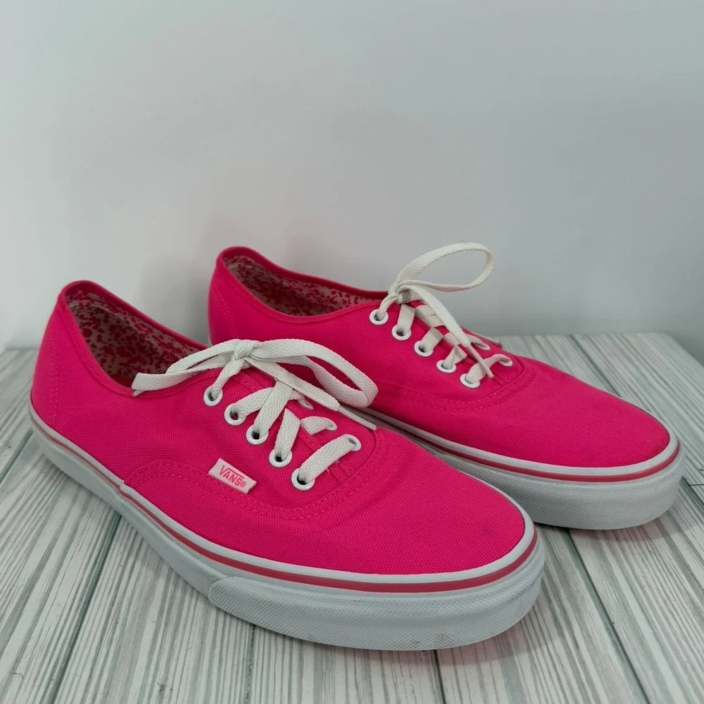 Vans Authentic Neon Pink Canvas Low Top Skate Shoes Mens Size 10
